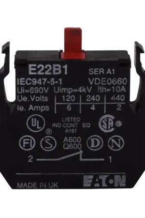 Brand New Eaton E22B1 Pushbutton Contact Block 1NC 22.5 mm Non-Metallic Heavy-Duty