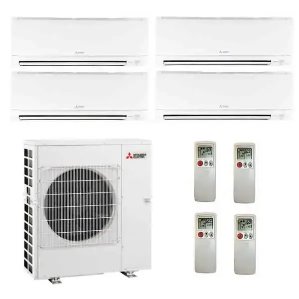 Premium Mitsubishi Electric 4 Zone Wall Mounted Ductless Mini-Split Heat Pump System 42,000 BTU 19.7 SEER (6K+6K+6K+15K)