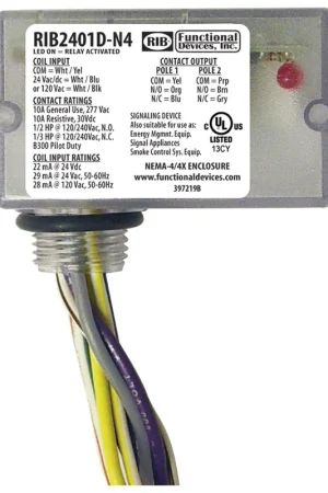 Cheap Functional Devices RIB2401D-N4 Pilot Relay 10 Amp DPDT 24 Vac/dc/120 Vac NEMA 4X