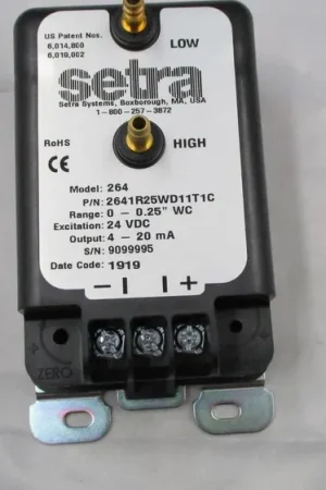Setra Systems 2641R25WD11T1C Terminal Strip with 0-.25wc 4-20mA Output Today Only